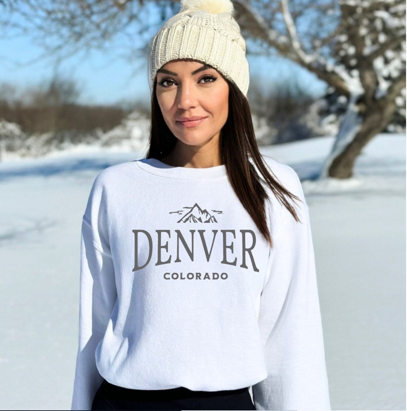 Denver Colorado Travel Winter White Trendy Crewneck