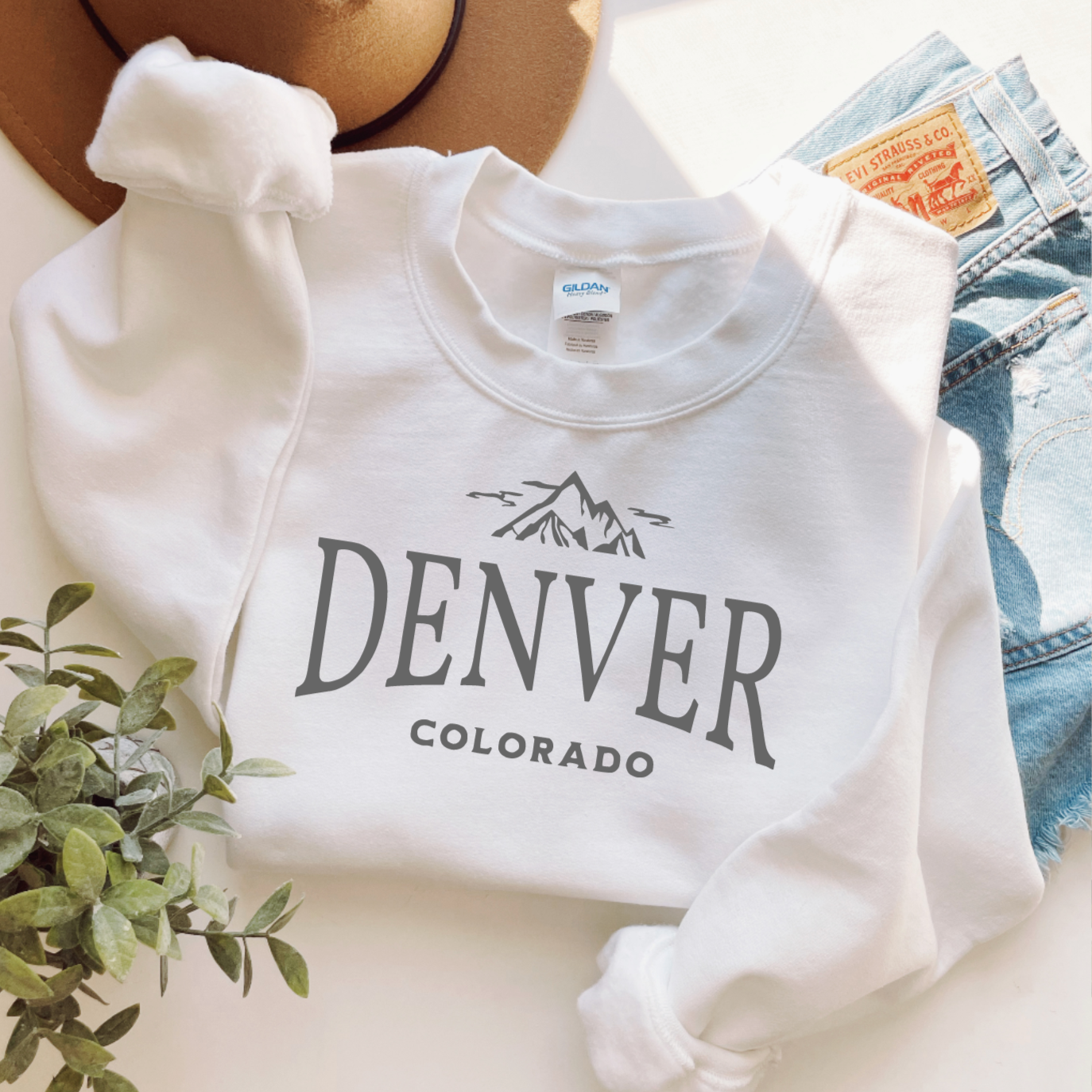 Denver Colorado Travel Winter White Trendy Crewneck