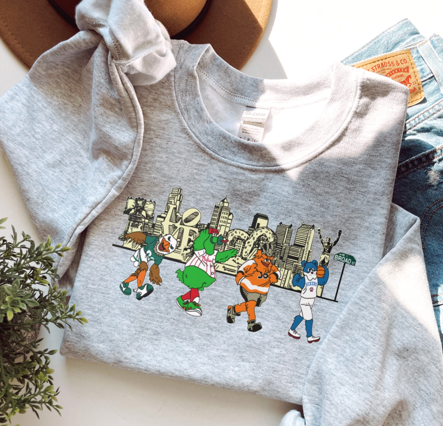 Philadelphia Sports Mascots Grey Crewneck Sweatshirt