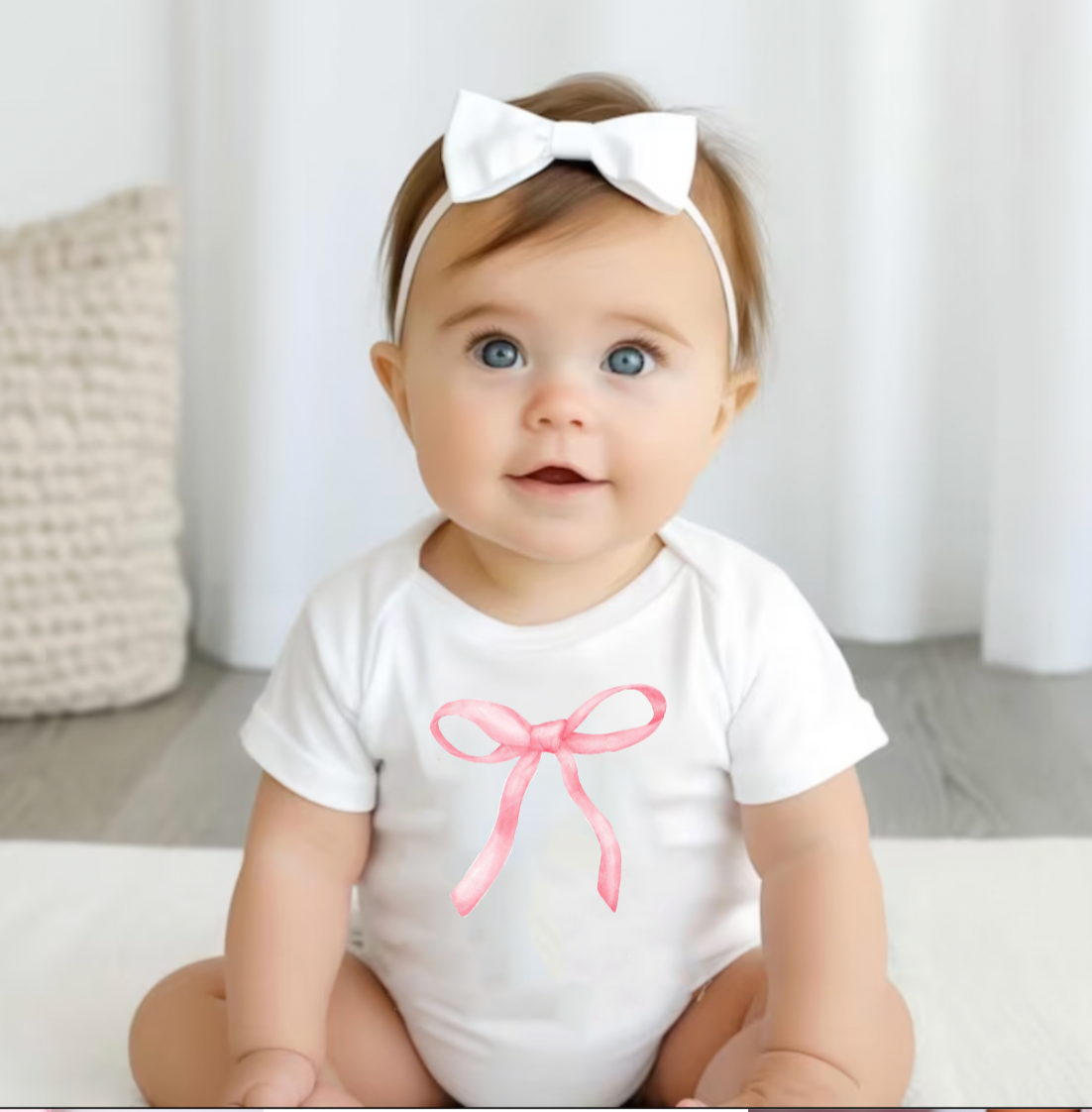 Pretty Pink Bow White Valentine Short Sleeve Bodysuit