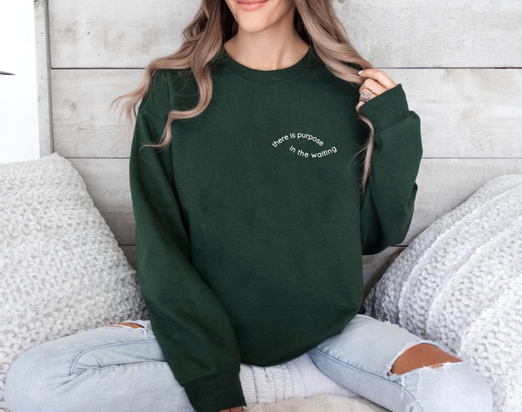 There Is Purpose In The Waiting Dark Green Faith Crewneck