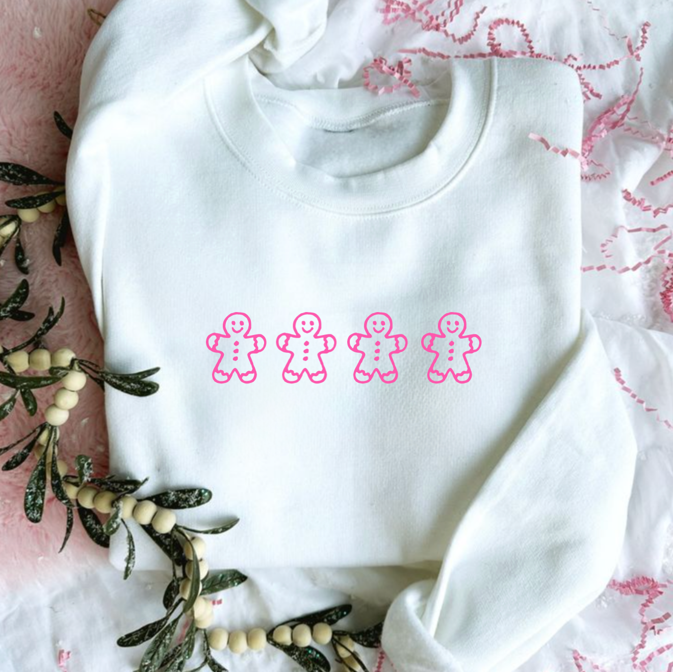Gingerbread Pink and White Christmas Crewneck