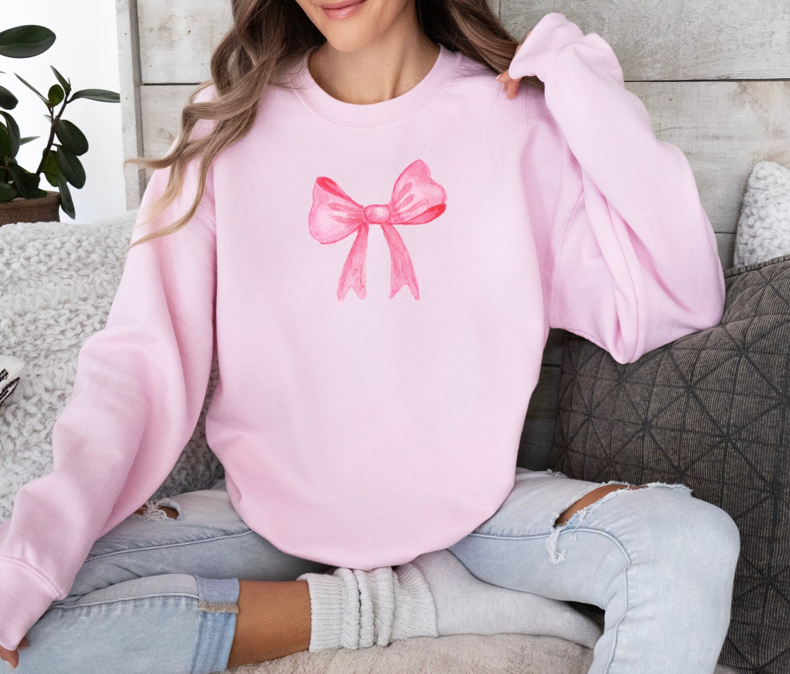 Coquette Pink Bows Valentine's Day White Crewnecks