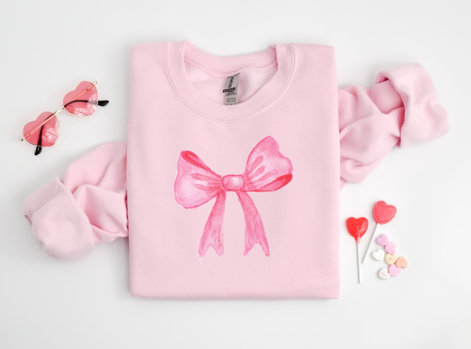 Coquette Pink Bows Valentine's Day White Crewnecks