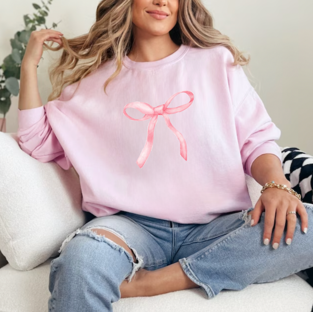 Coquette Pink Bow Valentine's Day Pink Crewneck