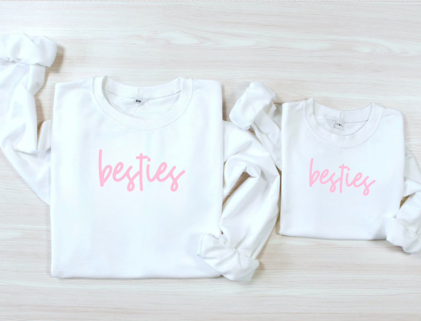 Besties Pink and White Matching Crewnecks