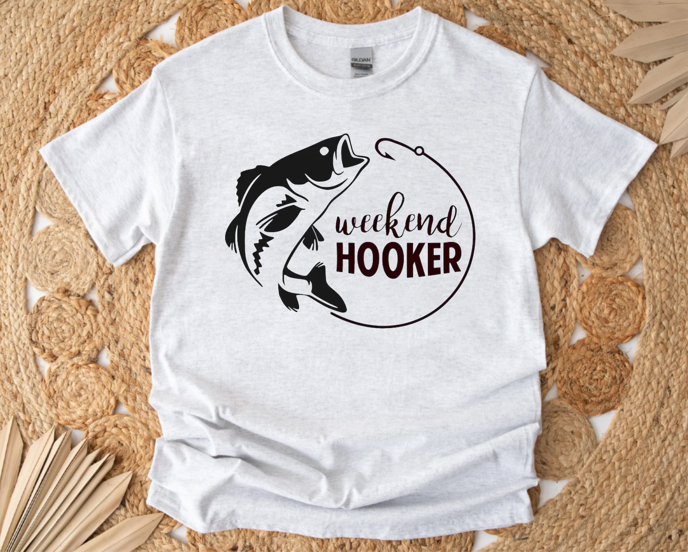 Mens Weekeend Hooker Fishing Funny Grey T-Shirt