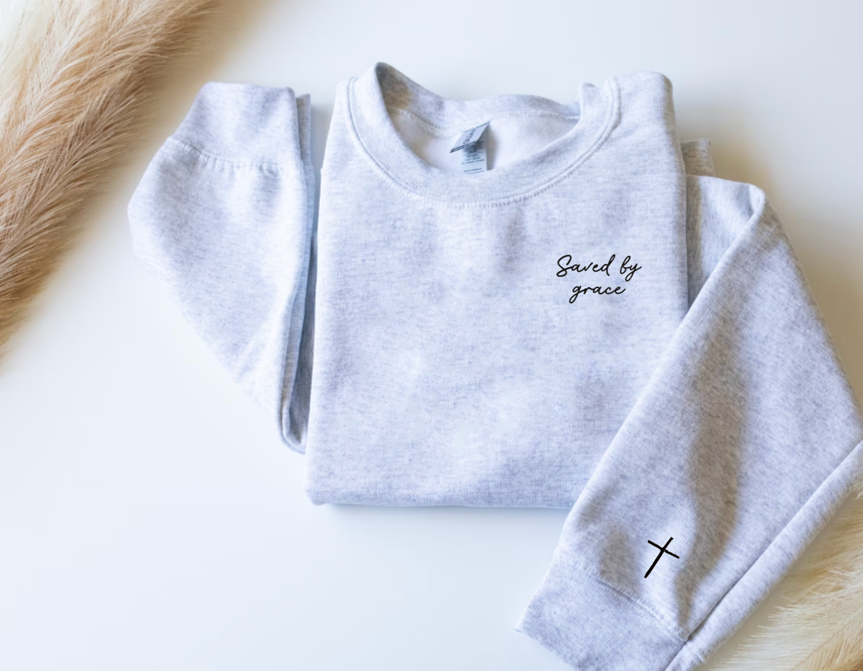 Saved By Grace Grey Faith Crewneck
