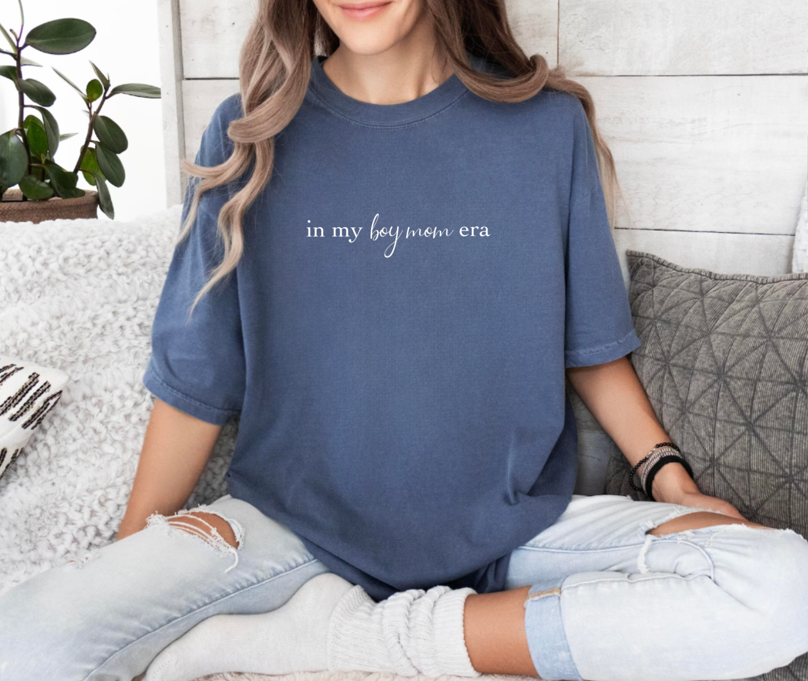 In My Boy Mom Era Denim Blue Comfort Colors Shirt for Moms