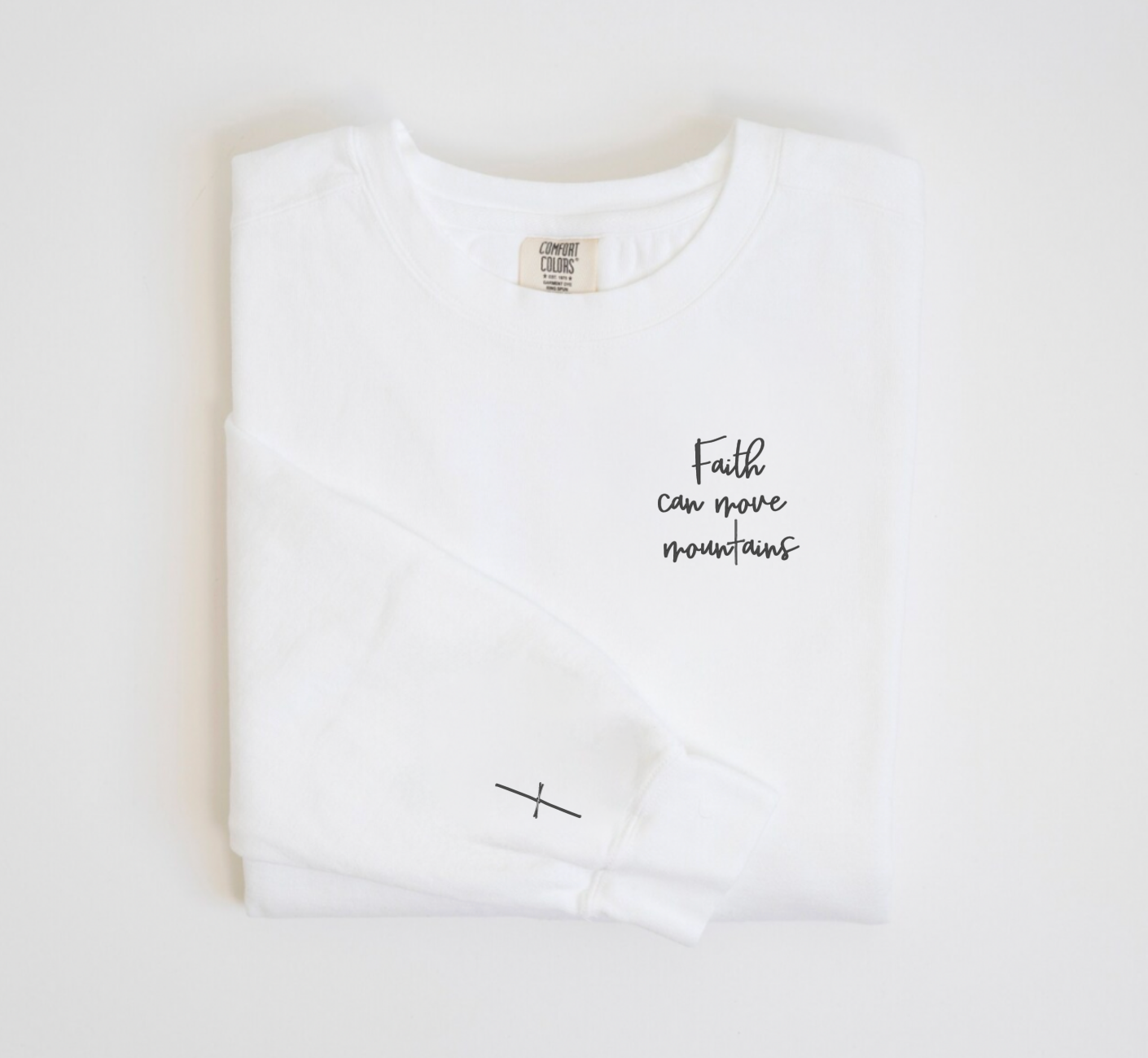 Faith Can Move Mountains White Faith Based Crewneck