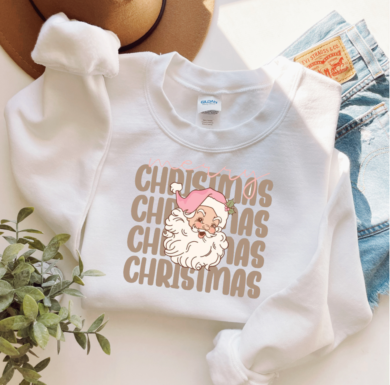 Merry Christmas Santa White Crewneck