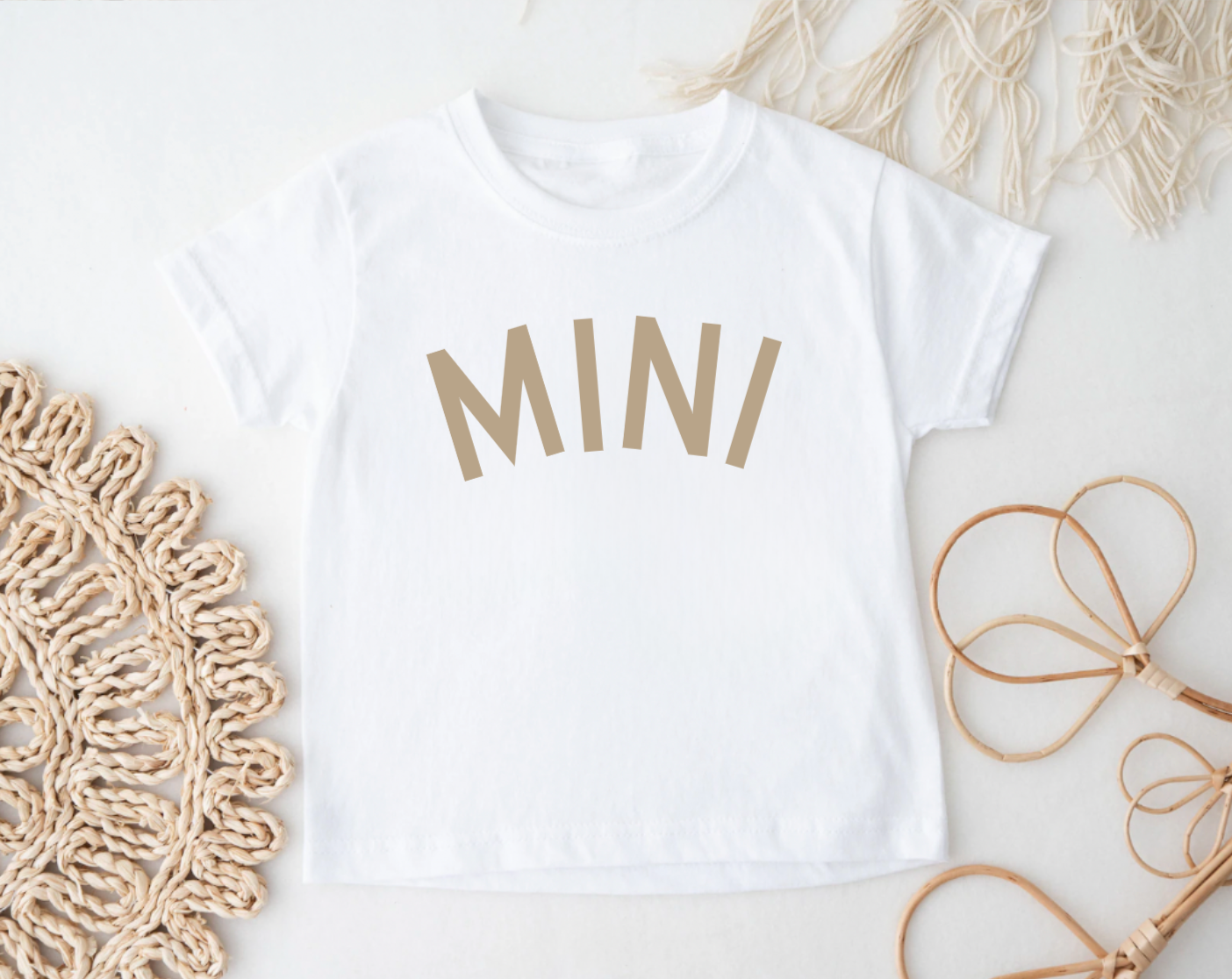 Tan Mini White Long Sleeve Bodysuit or T-Shirt