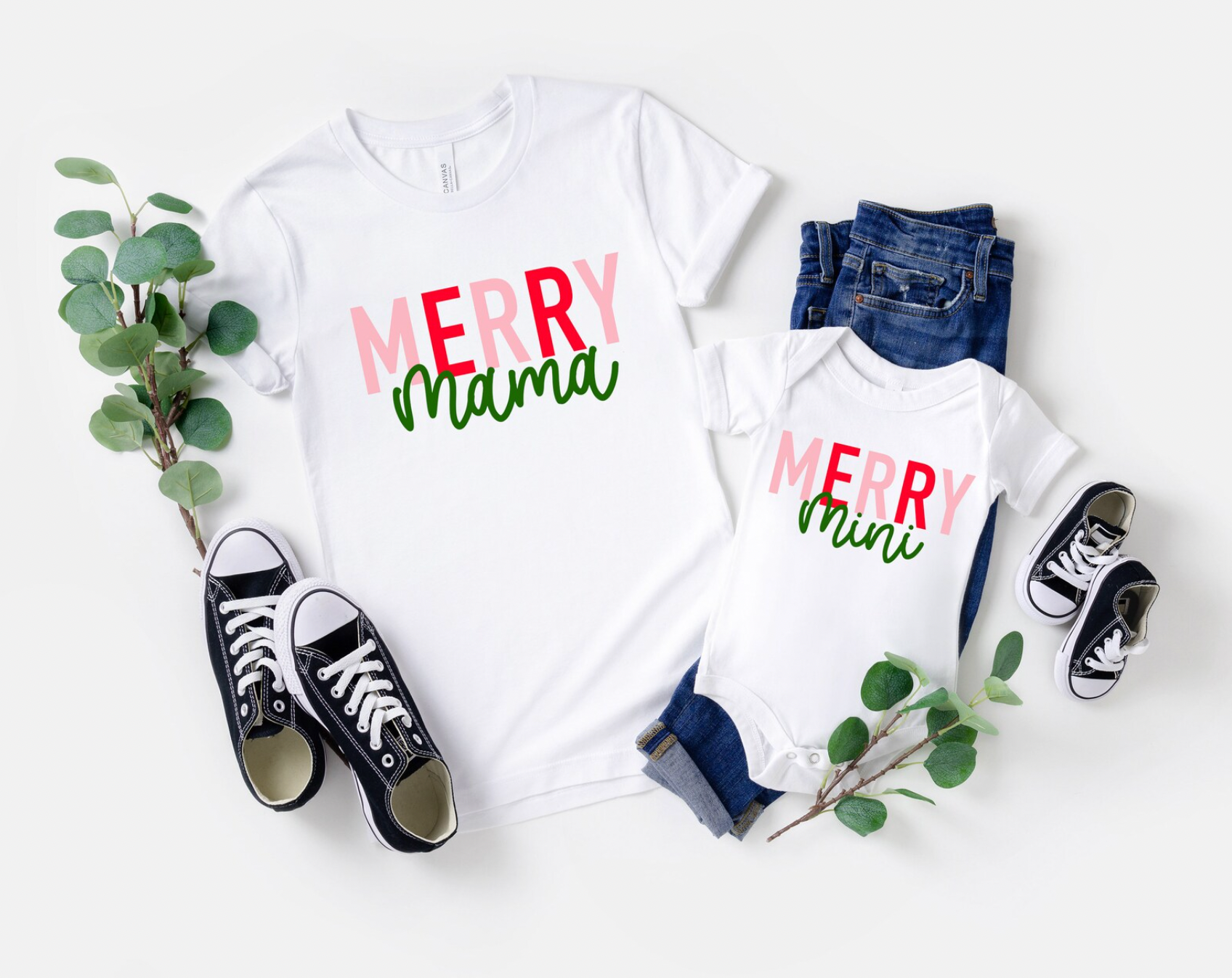 Matching Merry Mama and Merry Mini Matching Christmas Tees