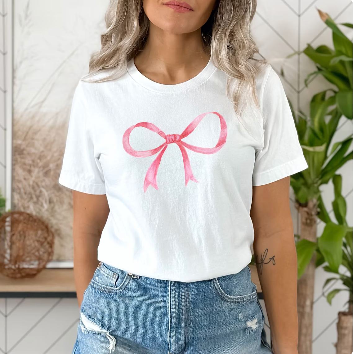 Pink Bow and Coquette Valentine's Day White Tee