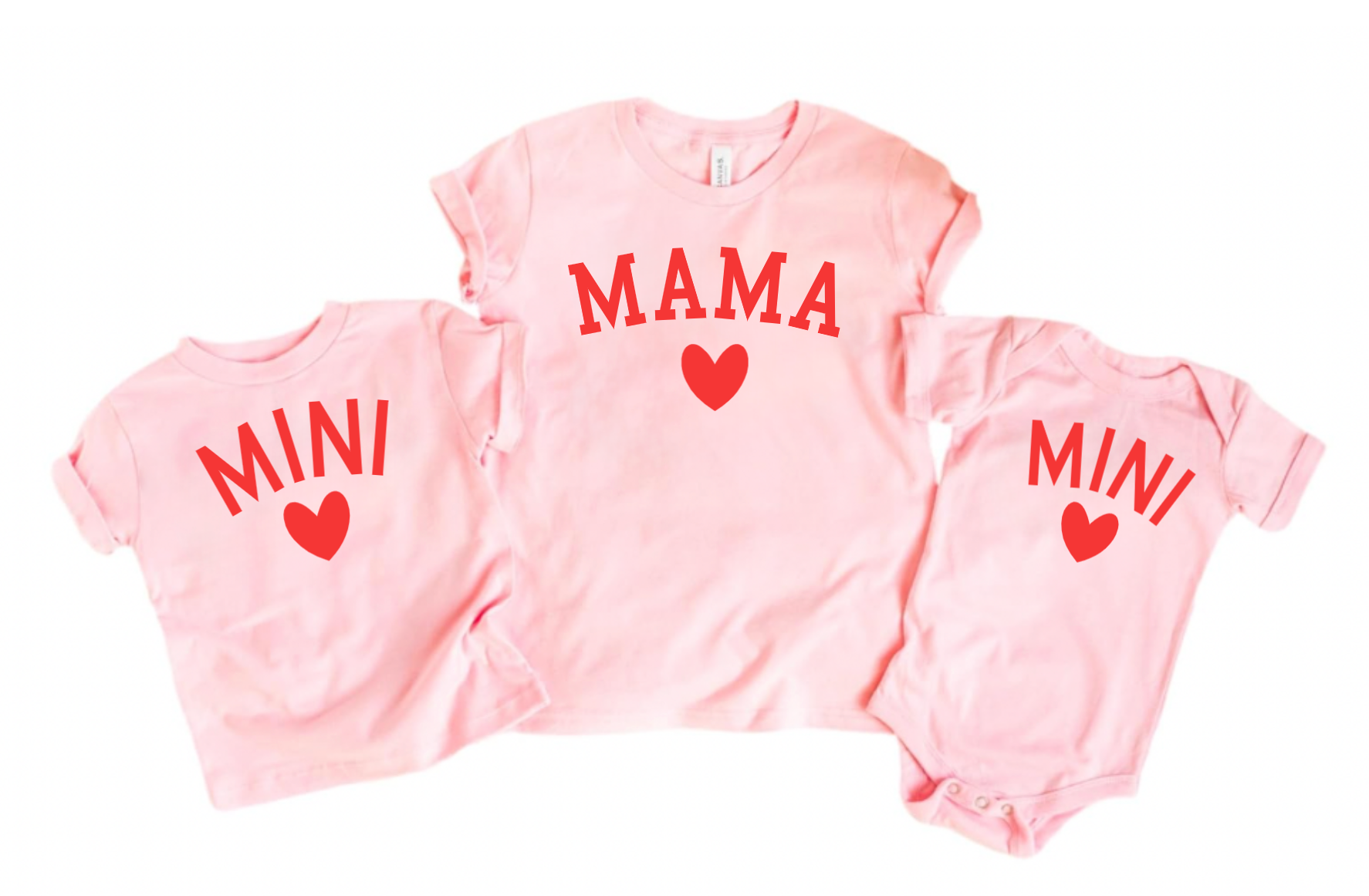 Mama and Mini Matching Light Pink and Red Valentines Day T-Shirt Set
