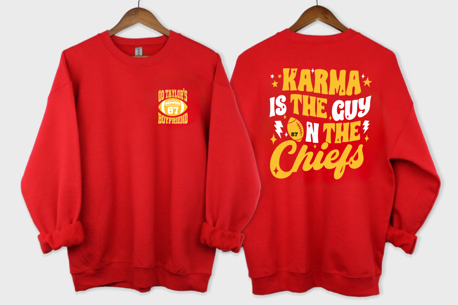 Go Taylors Boyfriend Karma Front and Back Red Crewneck
