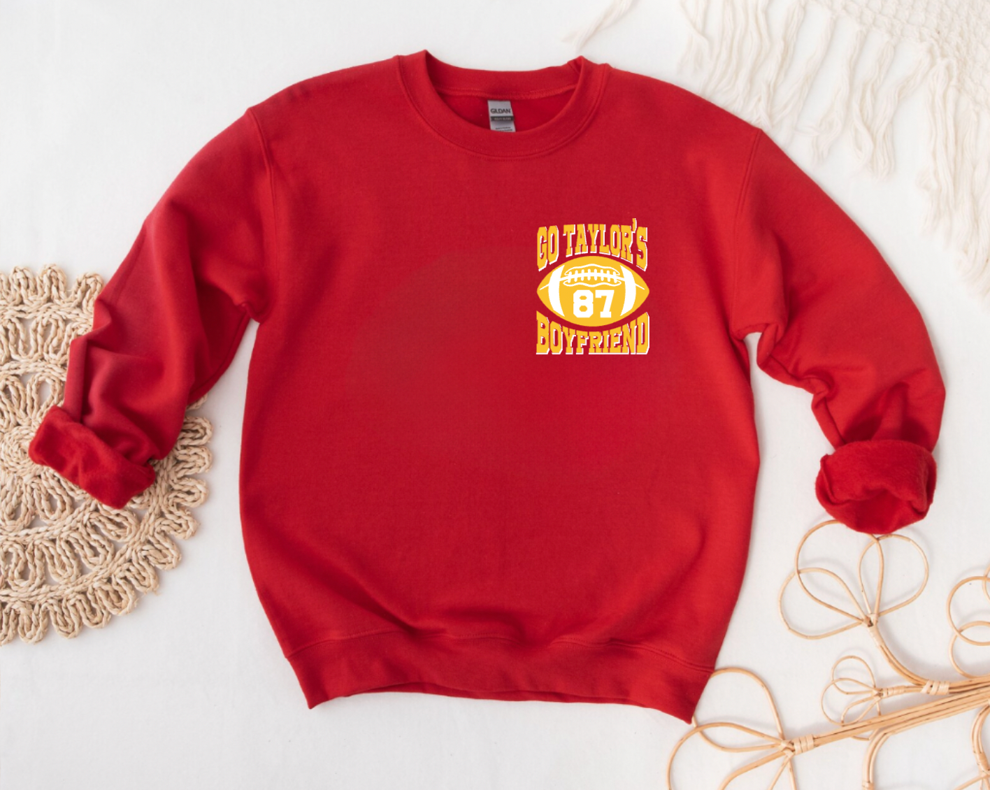 Go Taylors Boyfriend Karma Front and Back Red Crewneck