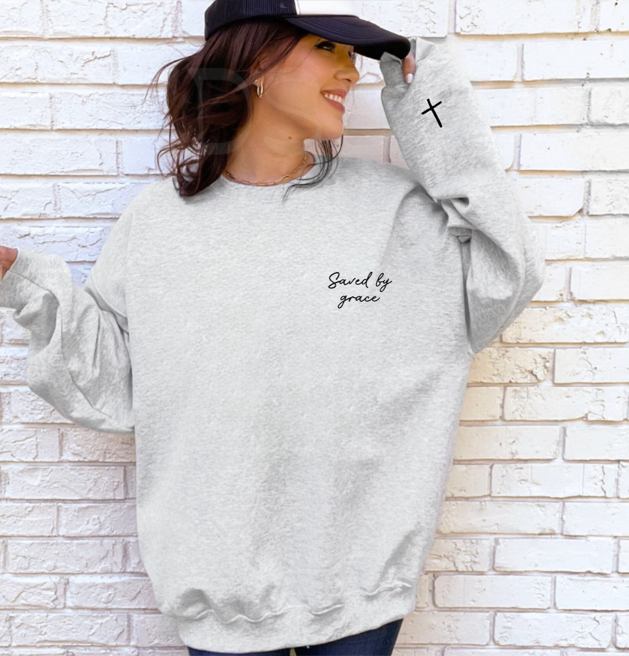 Saved By Grace Grey Faith Crewneck