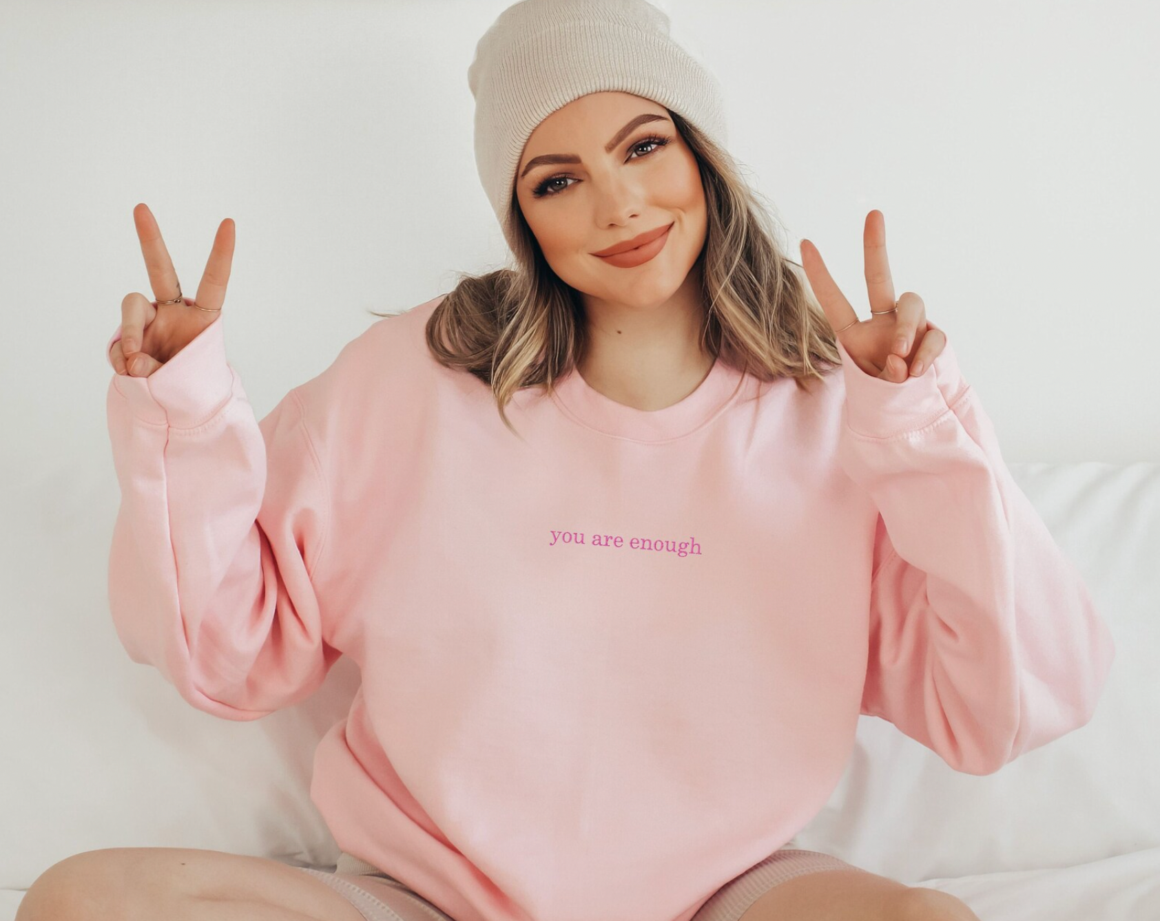 You Are Enough Light Pink Crewneck