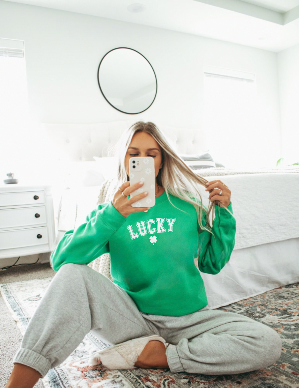 Lucky Saint Patricks Day Green Oversized Crewneck