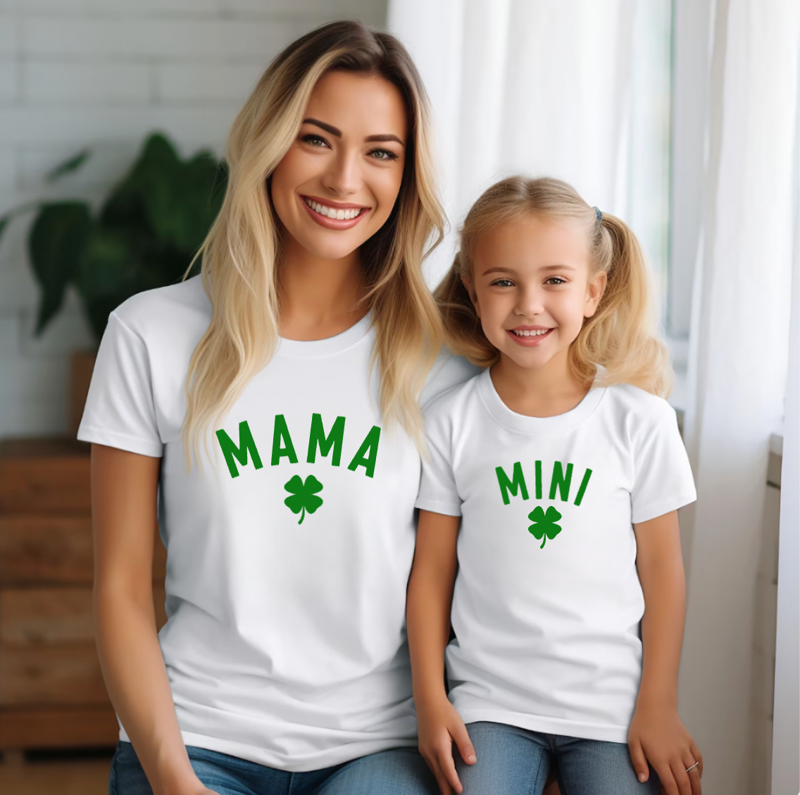 Mama Mini Lucky Charm St. Patricks Day Matching White Tees