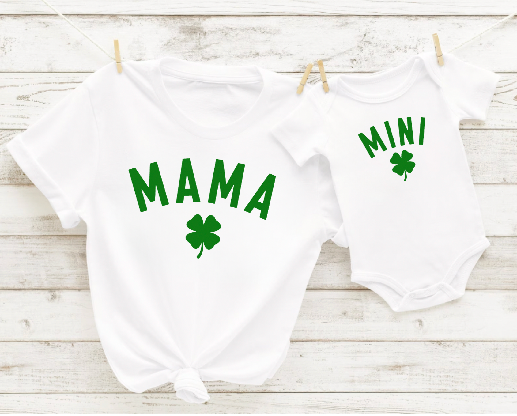 Mama Mini Lucky Charm St. Patricks Day Matching White Tees