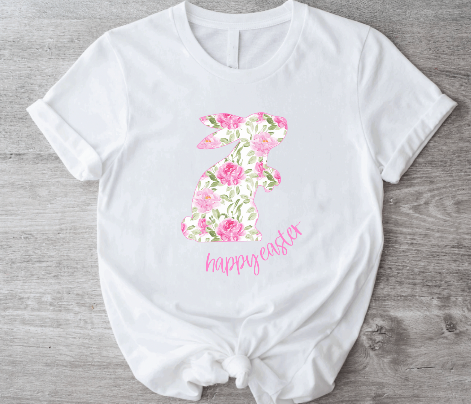 Pretty Pink Floral Bunny White Easter Tee