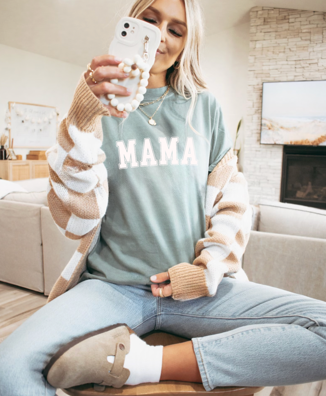 MAMA Sage Green Retro T-Shirt