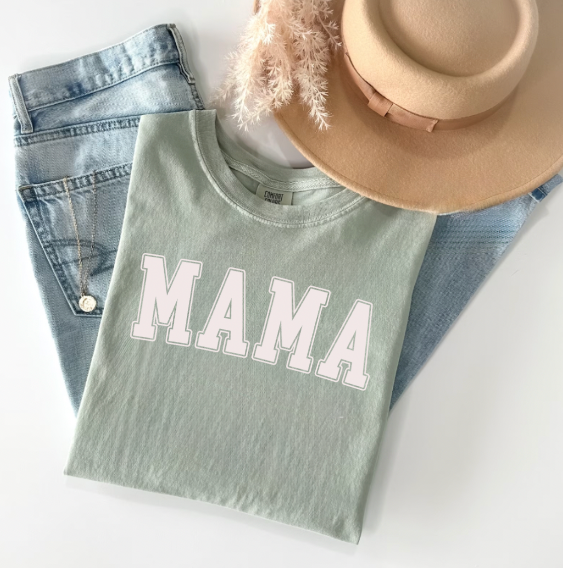 MAMA Sage Green Retro T-Shirt