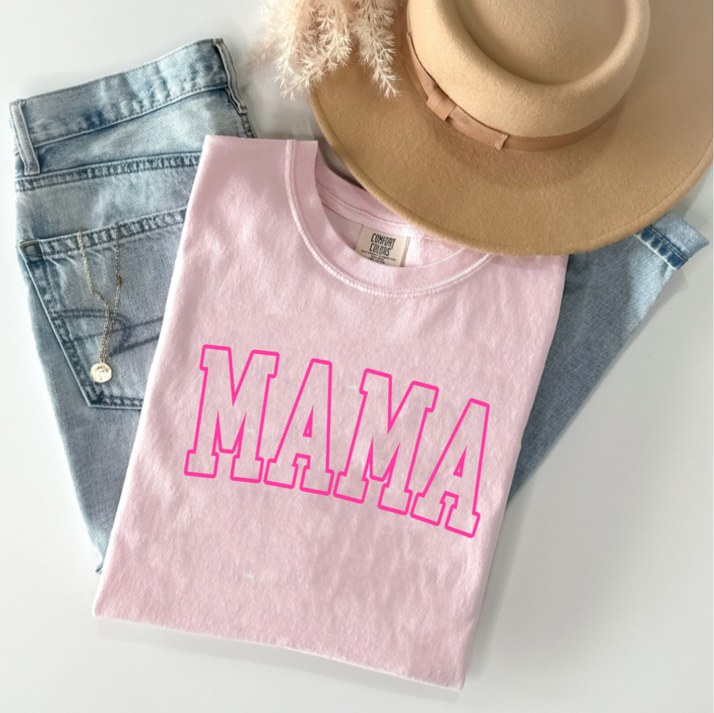 MAMA Light Pink and Bright Pink Retro T-Shirt