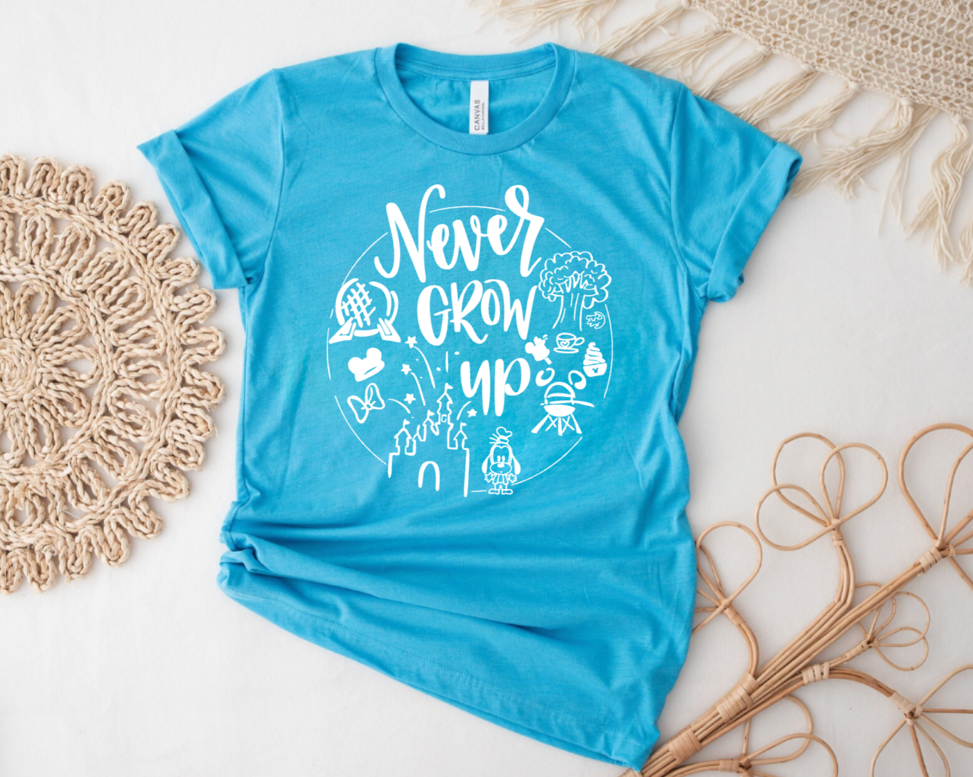 Orlando Florida Vacation Never Grow Up Aqua Blue T-Shirt