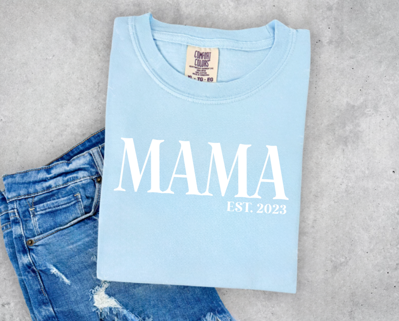 MAMA EST. Personalized Light Blue T-Shirt