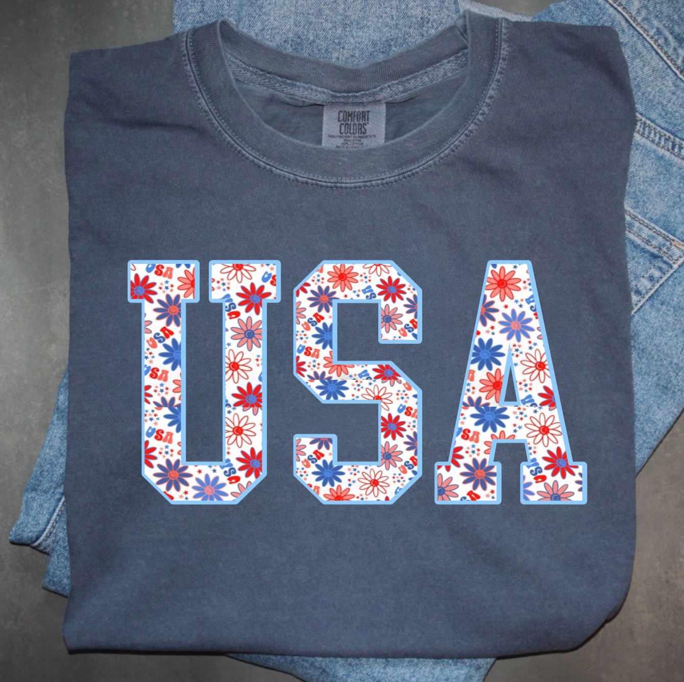 USA Demin Blue Fourth of July Shirt