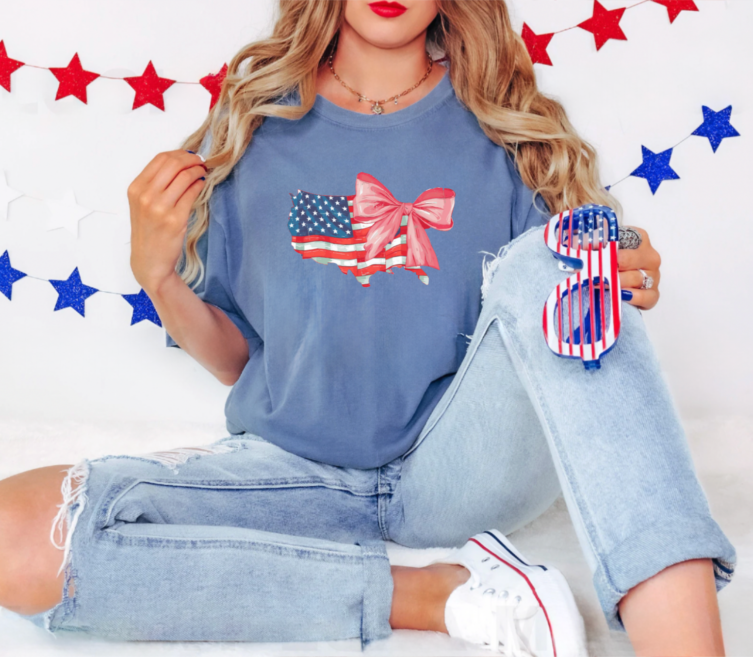 USA Bow Fourth of July Blue Jean T-Shirt