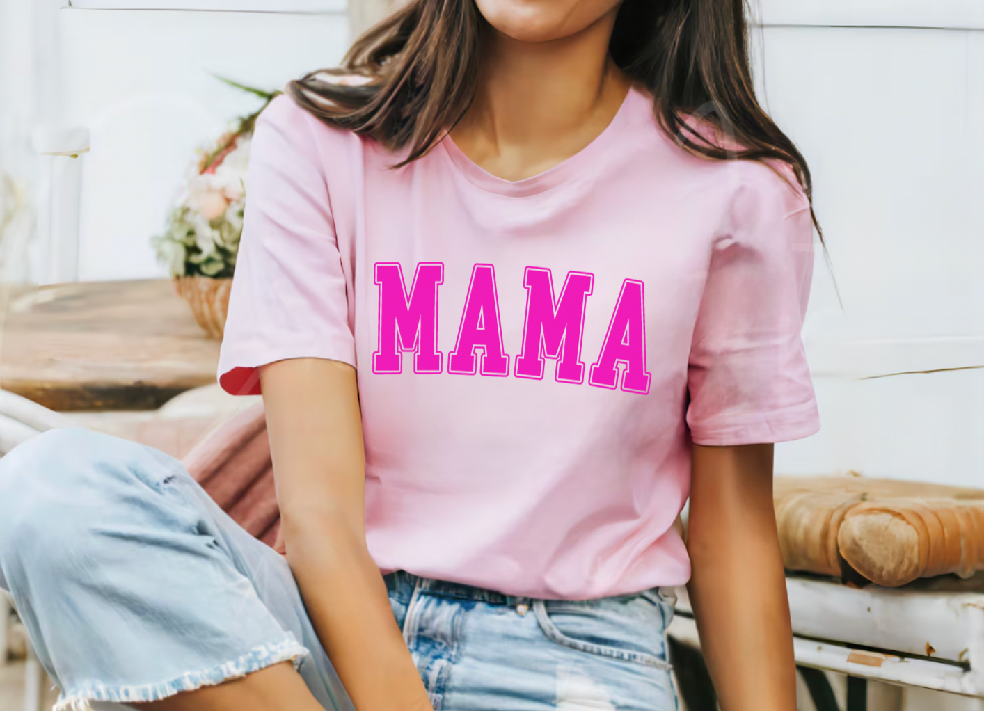 MAMA Light Pink and Bright Pink Retro T-Shirt