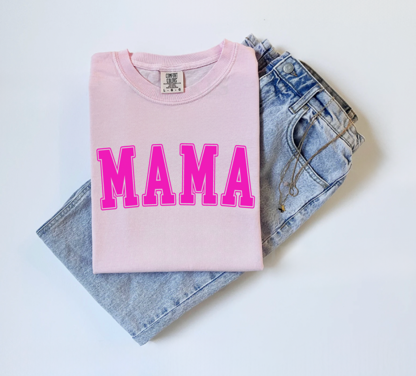 MAMA Light Pink and Bright Pink Retro T-Shirt