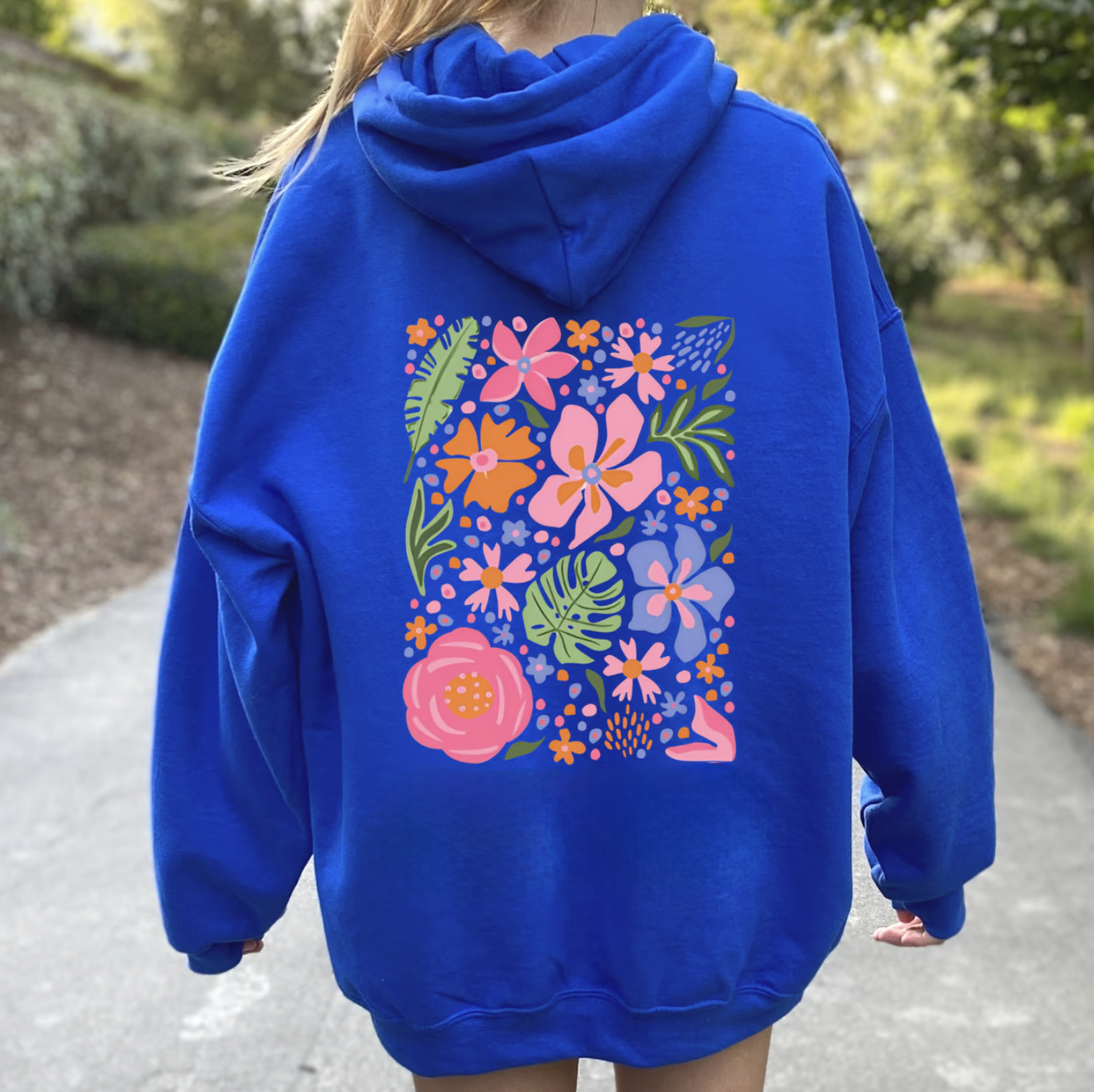 Boho Floral Summer Royal Blue Hoodie