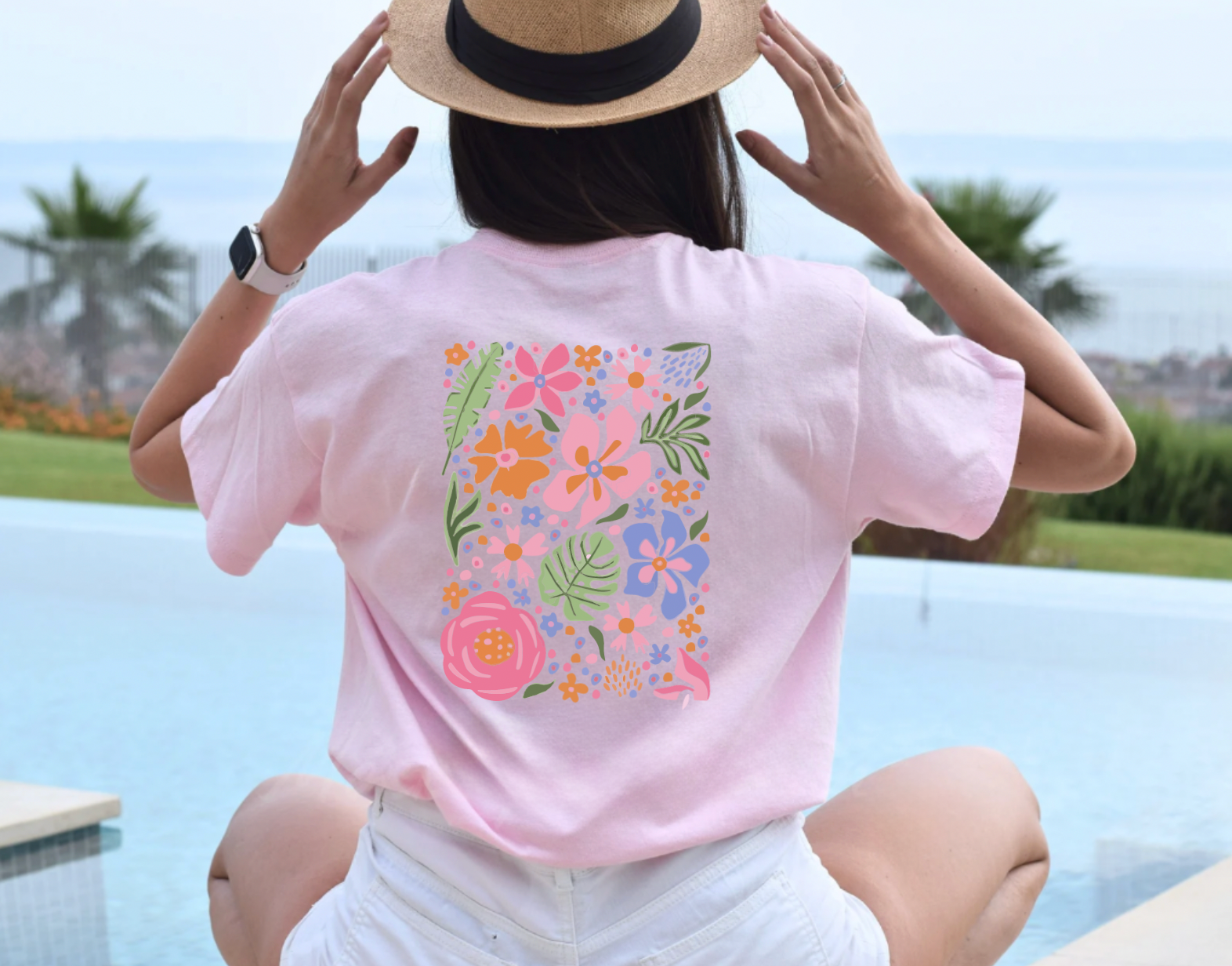 Boho Floral Oversized Pink Summer T-Shirt