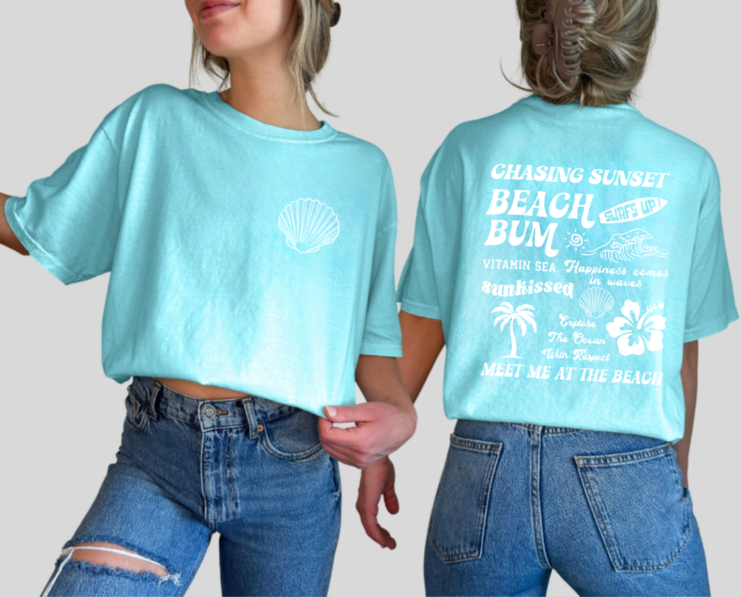 Beach Bum – Oversized Blue Summer T-Shirt | Relaxed Coastal Graphic Tee for Women