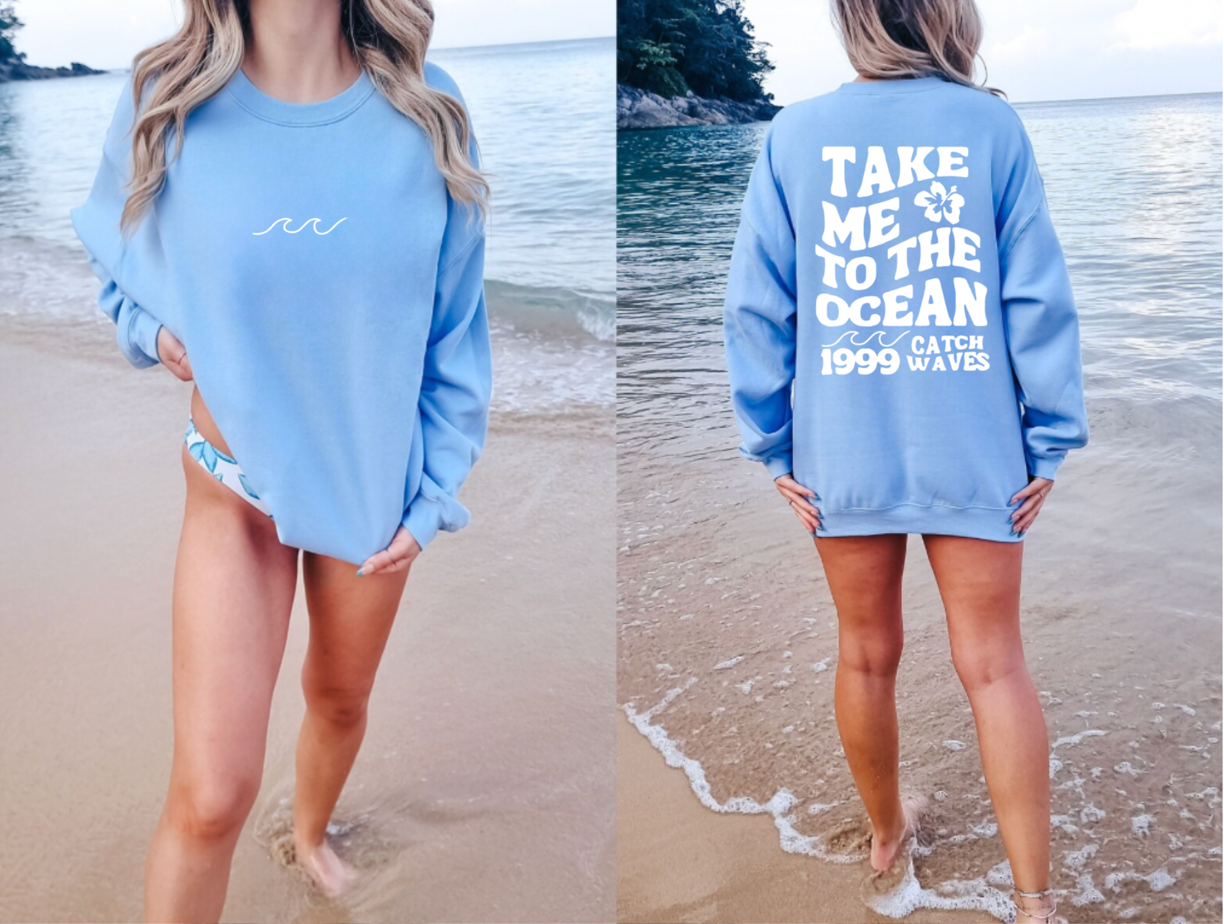 Take Me to the Ocean Light Blue Crewneck Sweatshirt | Coastal-Inspired Beach Sweatshirt for Women