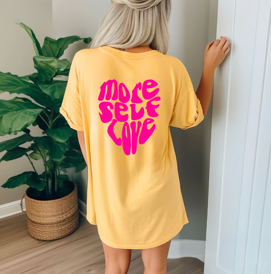 More Self Love Bright Yellow and Pink Summer Oversized T-Shirt