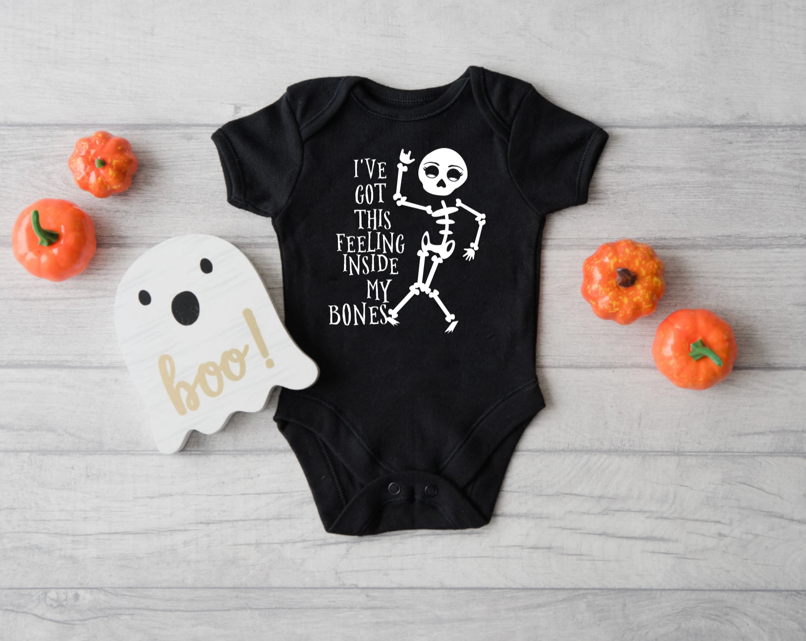 I've Got This Feeling Inside My Bones Halloween Black Bodysuit for Babies