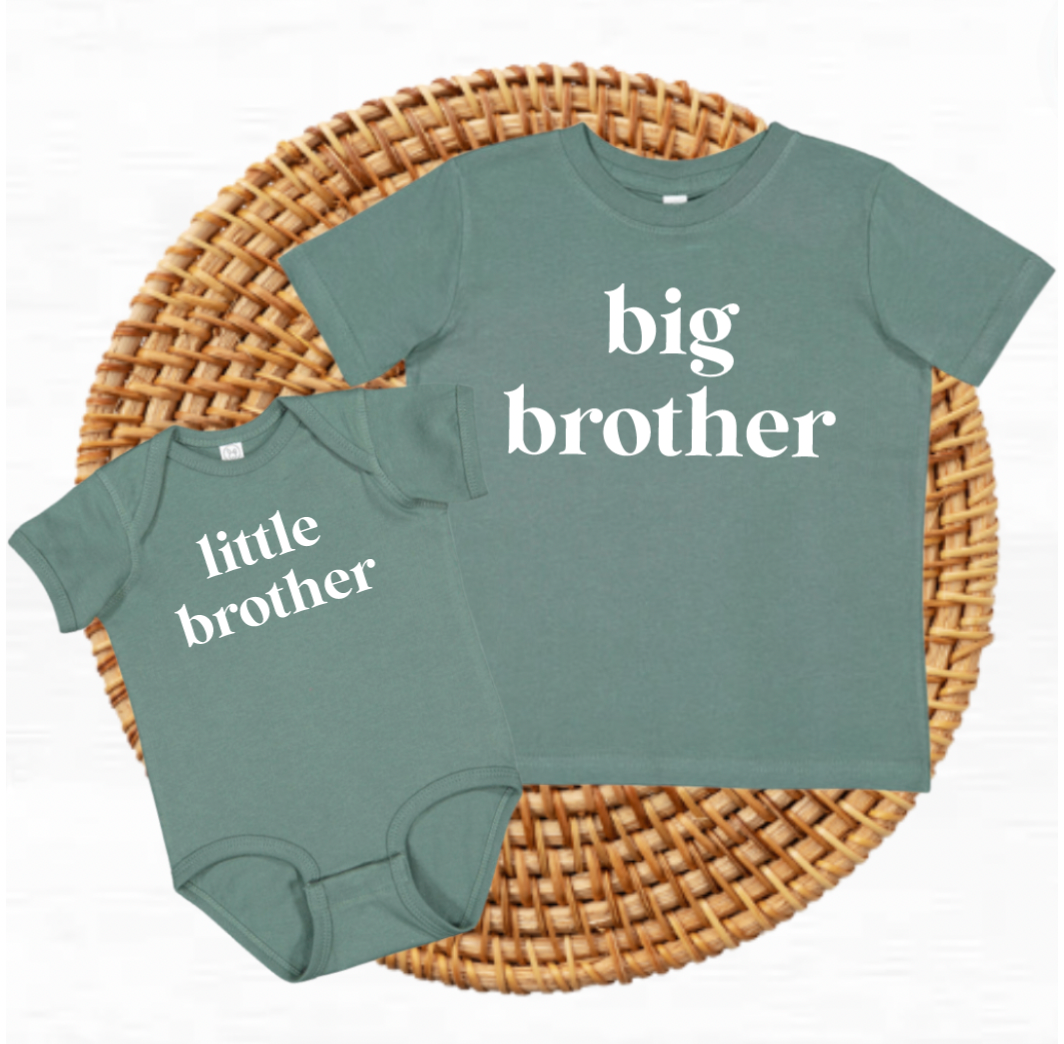 Big Brother Little Brother Sage Green Matching Shirts for Brothers