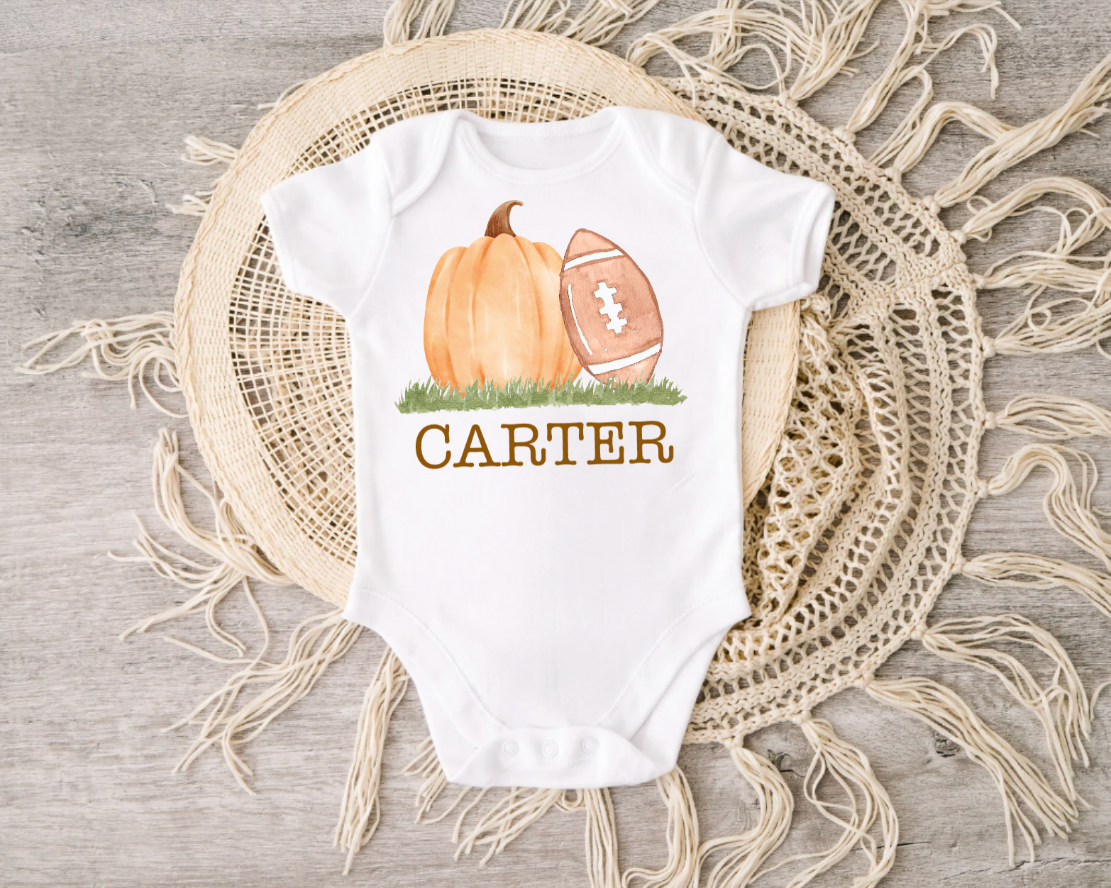Personalized Fall Pumpkin Football White Bodysuit for Babies