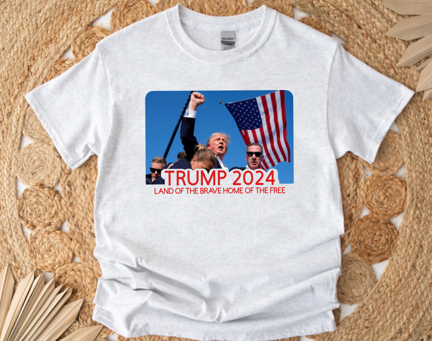 Trump 2024 Land of the Brave Home of the Free Grey T-Shirt