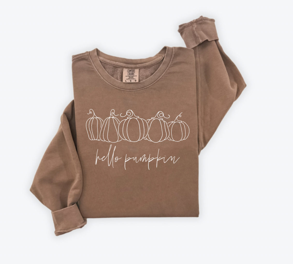 Hello Pumpkin Brown Comfort Colors Fall Crewneck