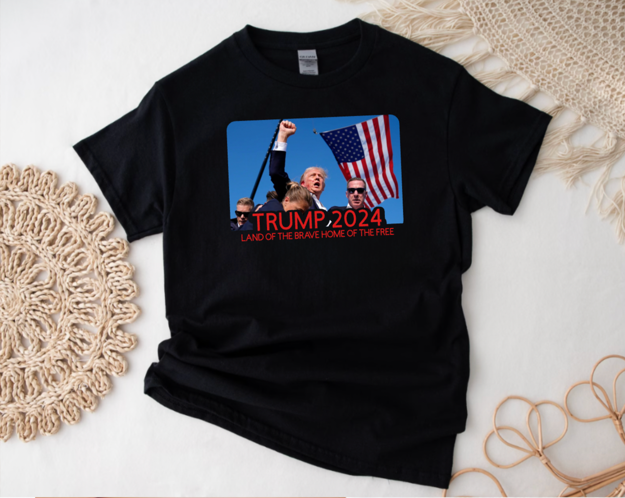 Trump 2024 Land of the Brave Home of the Free Black T-Shirt