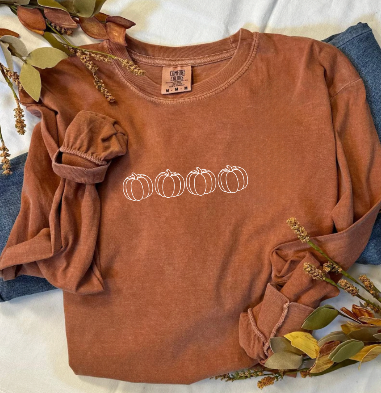 Fall Pumpkin Burnt Orange Comfort Colors Long Sleeve Shirt