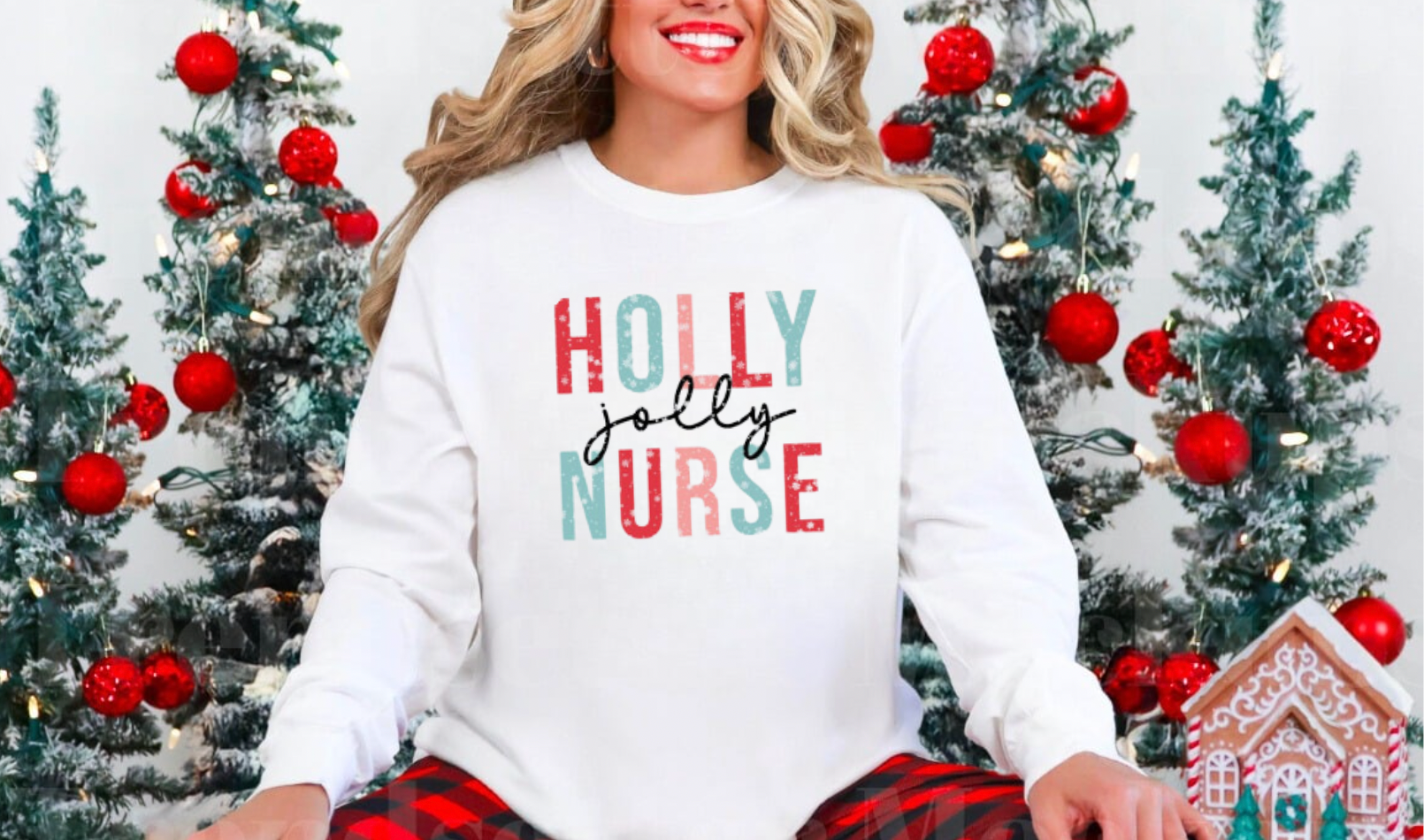 Holly Jolly Nurse White Christmas Long Sleeve Shirt