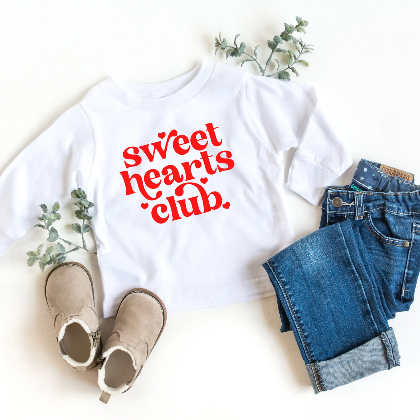 Sweethearts Club White Valentines Day Long Sleeve Shirt for Kids